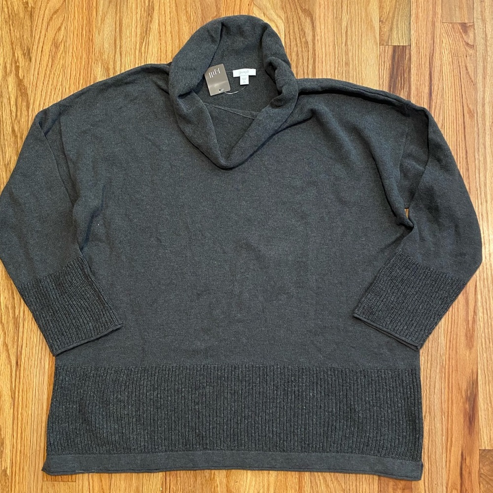J. Jill Pure Large Tall LT Gray Cotton Wool Blend Cowl Neck Sweater NWT